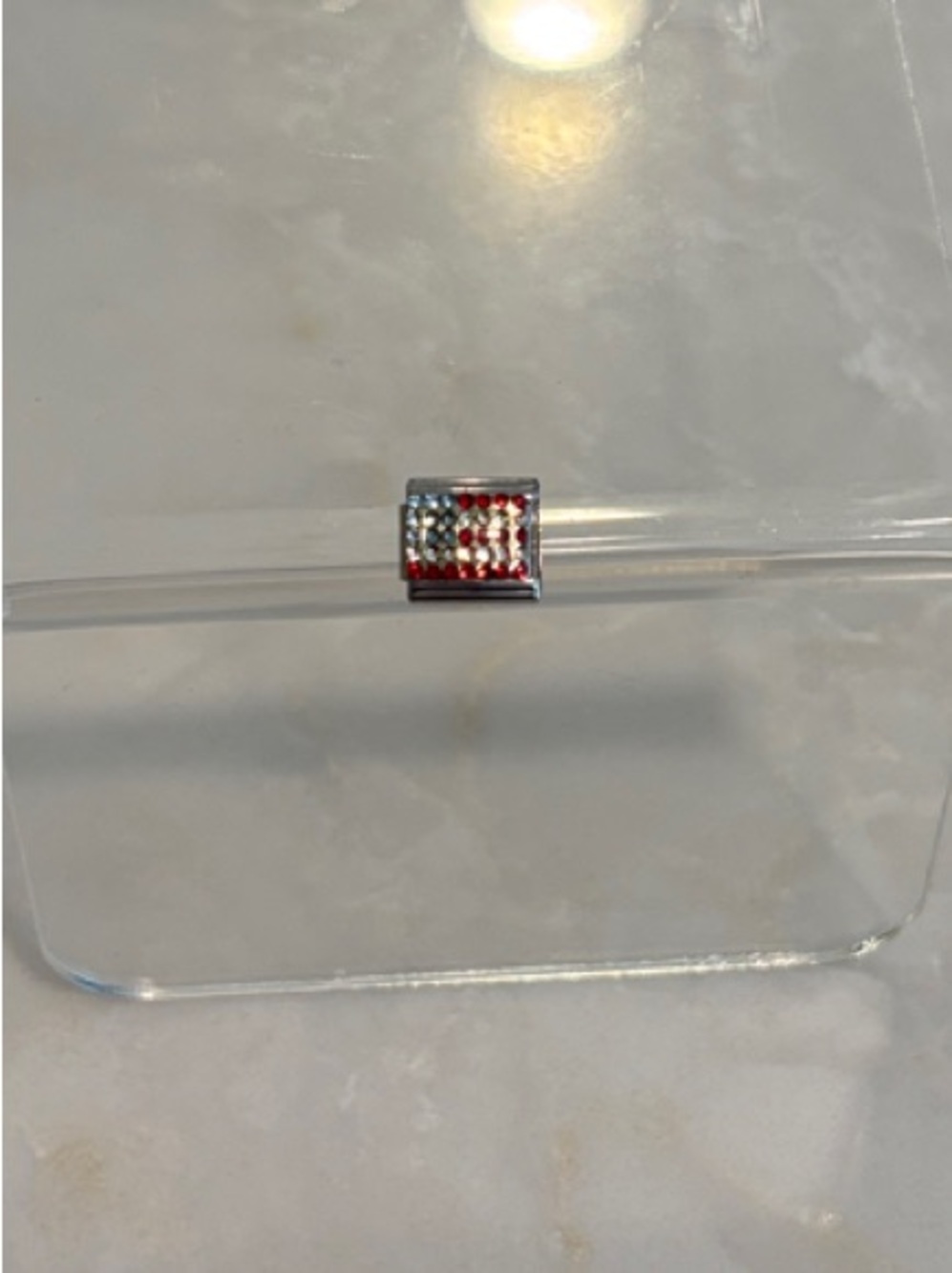Vintage Italian Charm Stainless Steel Rhinestone USA Flag